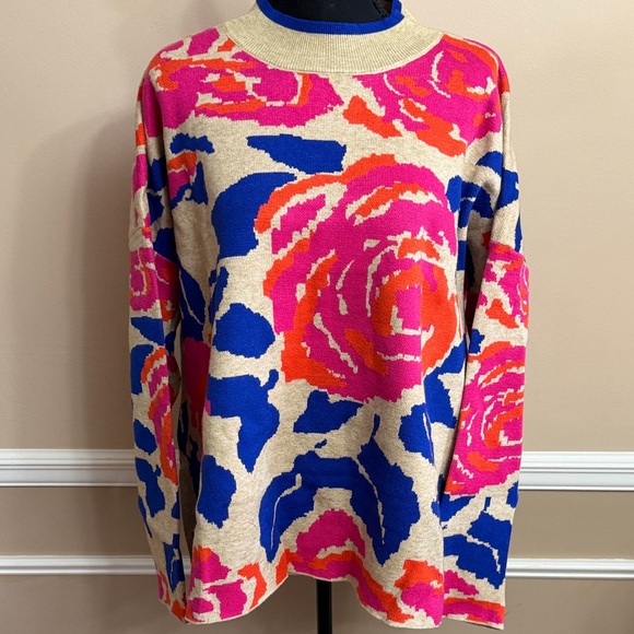 JODIFL Sweaters - JODIFL Bold Floral Sweater in Pink, Blue, and Orange